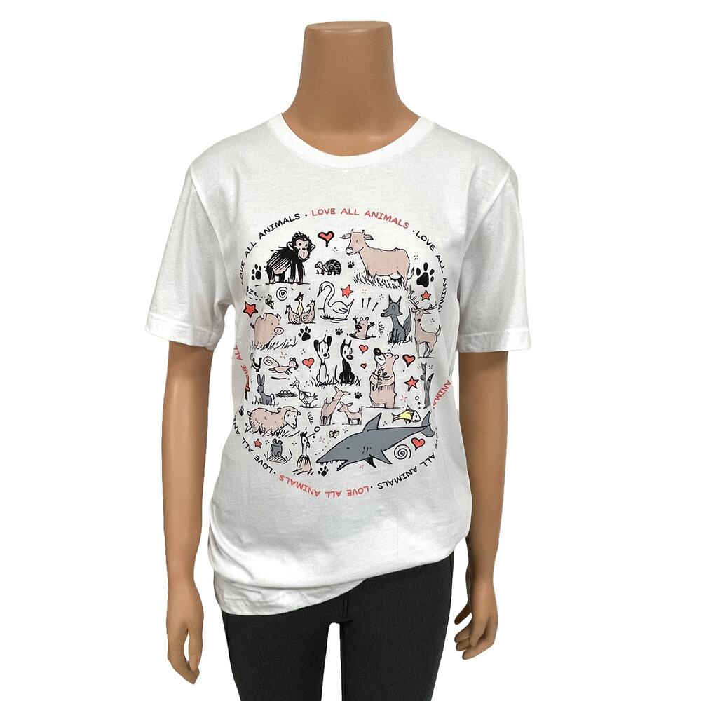 Mutts Love All Animals Short Sleeve Tee Sz S Unisex New $32 White Cotton T-Shirt